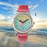 niedlicher Strand Gnome rosa Flamingo hinzufügen N Armbanduhr<br><div class="desc">niedlicher Strand Gnome rosa Flamingo hinzufügen Name Kinder aufpassen</div>