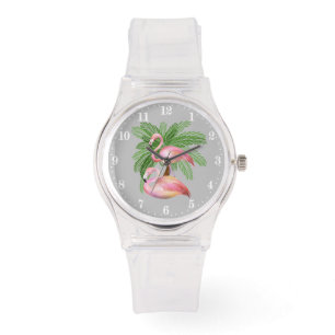 Niedlicher Strand rosa Flamingo Armbanduhr