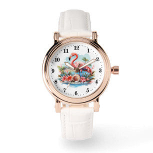 Niedlicher Strand Rosa Flamingo Damen Armbanduhr