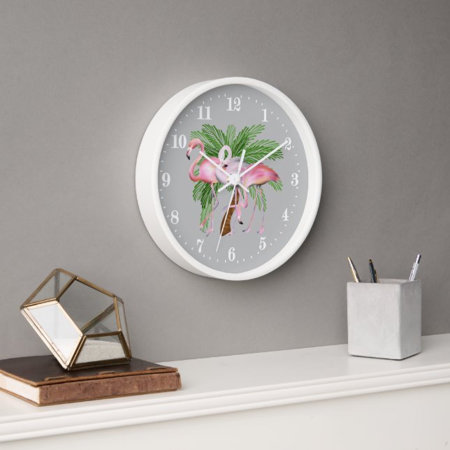 Niedlicher Strand rosa Flamingo Dekor Große Uhr (Büro)