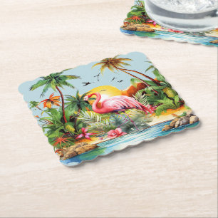 Niedlicher Strand Rosa Flamingo Liebhaber Untersetzer