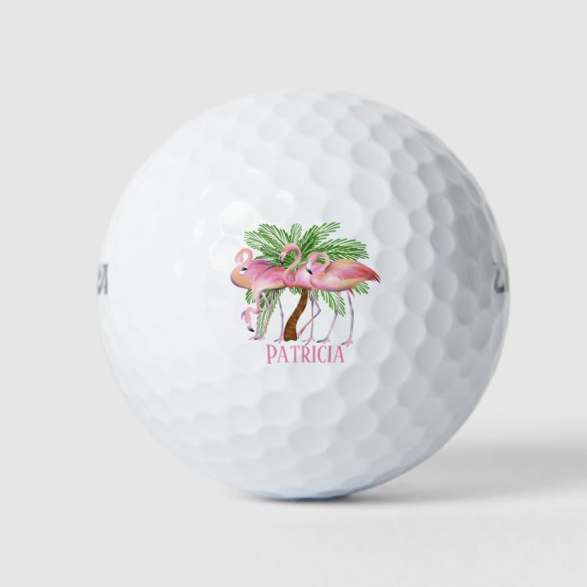 niedlicher Strand rosa Flamingo Name Golf Balls Golfball (Vorderseite)