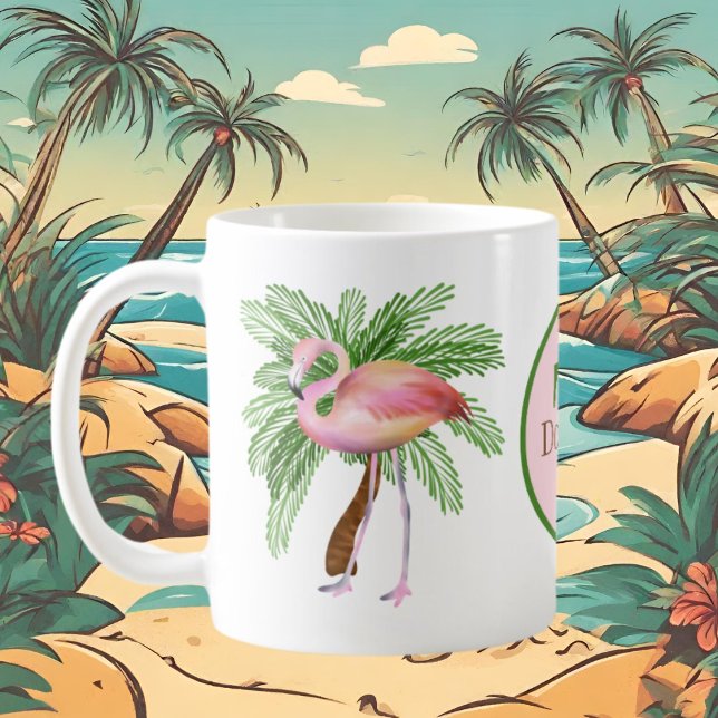 niedlicher Strand rosa Flamingo Name hinzufügen Kaffeetasse (Von Creator hochgeladen)