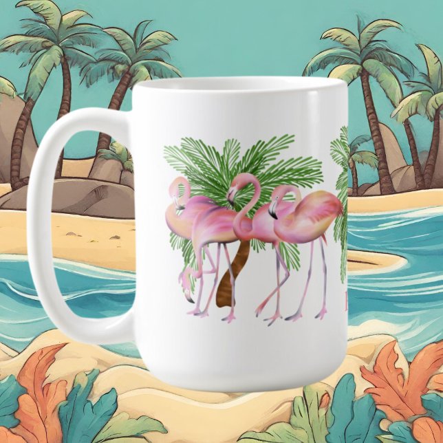 niedlicher Strand rosa Flamingo Name hinzufügen Kaffeetasse (Von Creator hochgeladen)