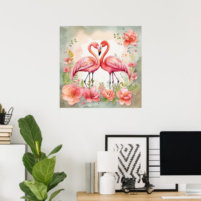 Niedlicher Strand rosa Flamingo Poster (Heimbüro)