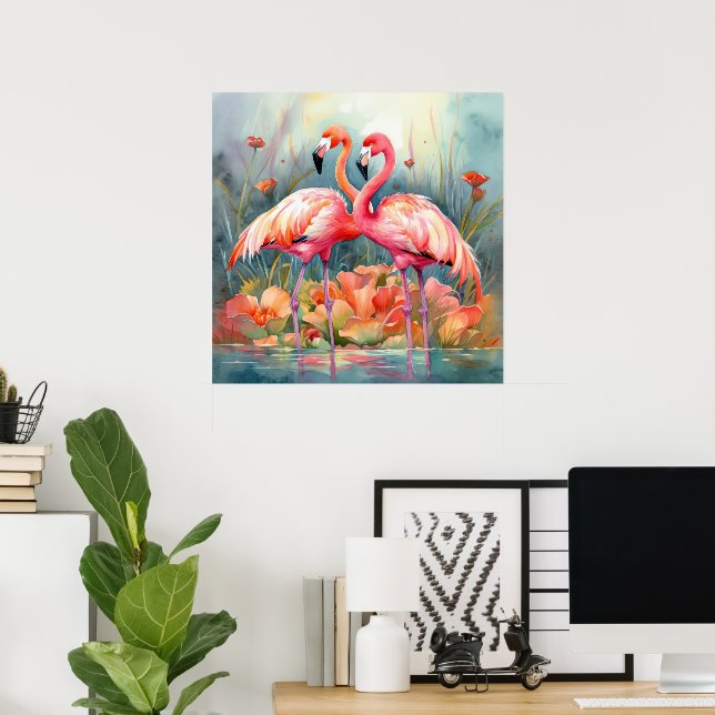 Niedlicher Strand rosa Flamingo Poster (Heimbüro)
