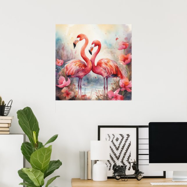 Niedlicher Strand rosa Flamingo Poster (Heimbüro)