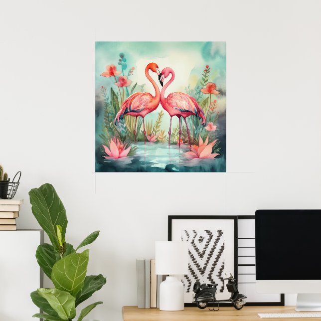 Niedlicher Strand rosa Flamingo Poster (Heimbüro)
