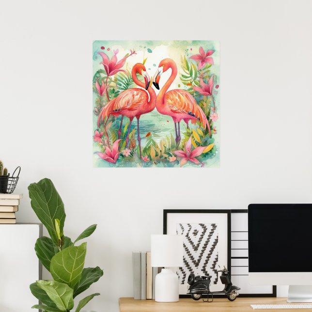 Niedlicher Strand rosa Flamingo Poster (Heimbüro)