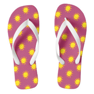 Niedlicher Strandurlaub Happy Face Sun Pink Yellow Flip Flops