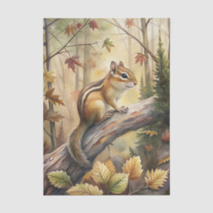 Niedlicher Streifenhörnchen auf einem großen Ast i Seidenpapier