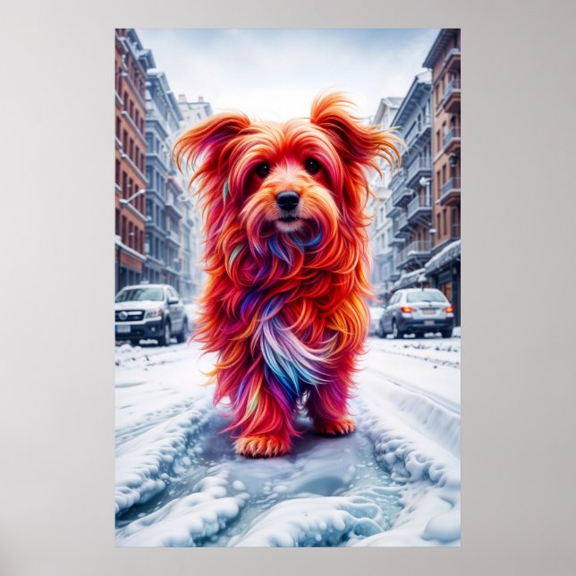 Niedlicher Streunhund verliert sich in der schneew Poster (Vorne)