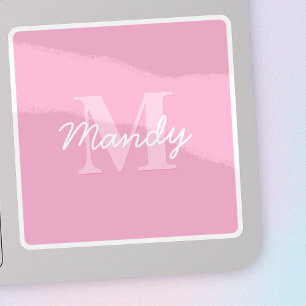 Niedlicher Suchkursname und Monogramm Pink Aufkleber