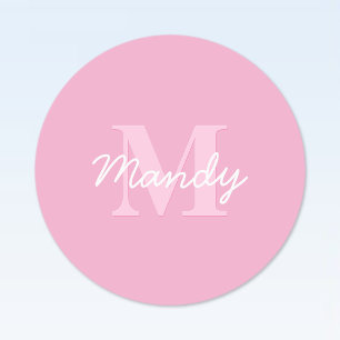 Niedlicher Suchkursname und Monogramm Pink Etiketten