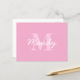 Niedlicher Suchkursname und Monogramm | Pink Postkarte