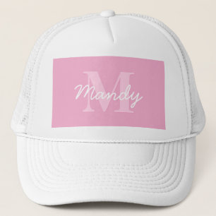 Niedlicher Suchkursname und Monogramm Pink Truckerkappe