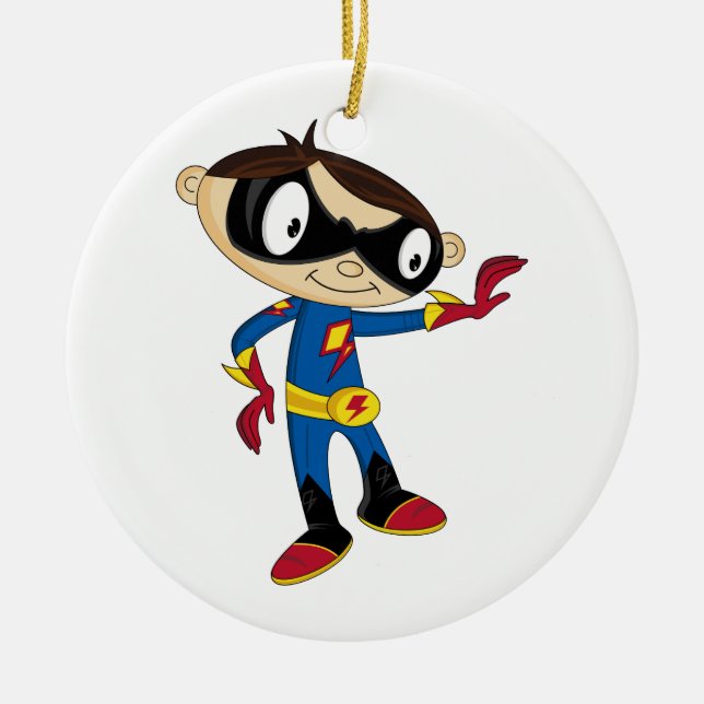 Niedlicher Superhero-Junge Keramikornament (Vorne)