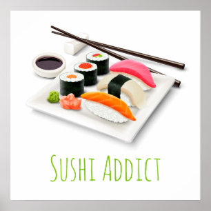 Niedlicher Sushi-Cartoon kawaii-Küche Poster