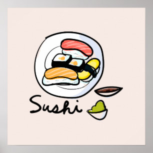 Niedlicher Sushi-Cartoon Kawaii Poster