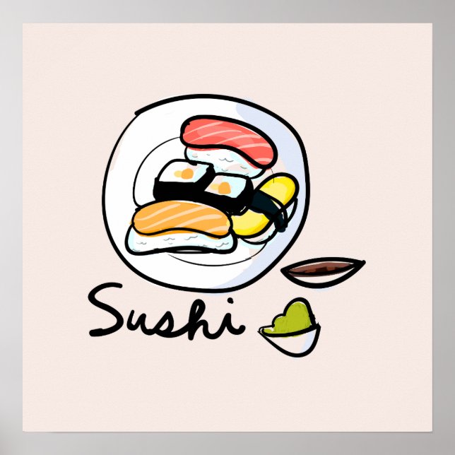 Niedlicher Sushi-Cartoon Kawaii Poster (Vorne)
