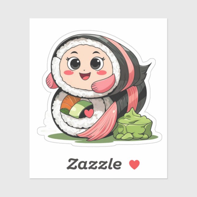 Niedlicher Sushi Roll Hugging Wasabi Sticker mit B (Blatt)