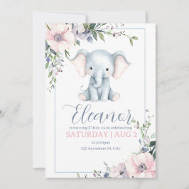 Niedlicher süßer Elefant Blumengeburt Einladung