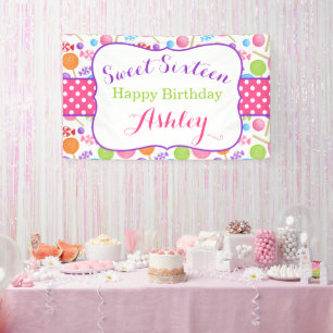 Niedlicher Süßigkeits-Bonbon 16 Geburtstags-Party Banner