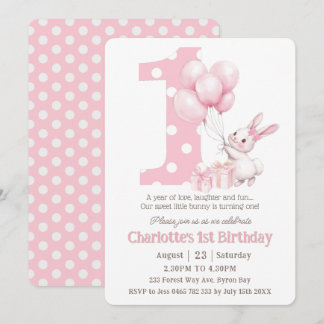 Niedlicher Sweet Bunny Rabbit Pink Dots Eins 1. Ge Einladung