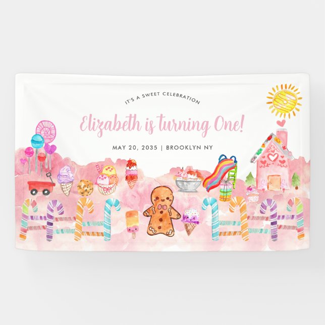 Niedlicher Sweet Celebration Candyland Kindergebur Banner (Horizontal)