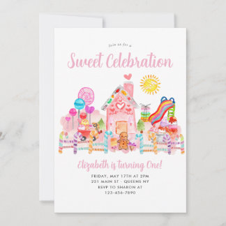 Niedlicher Sweet Celebration Candyland Kindergebur Einladung