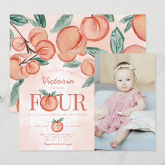 Niedlicher Sweet Peach, 4. Geburtstag Party Einladung