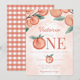 Niedlicher Sweet Peach, das 1. Geburtstag Party Einladung