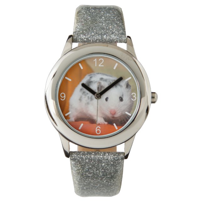 Niedlicher syrischer Hamster Gepunkteter schwarzer Armbanduhr (Vorderseite)