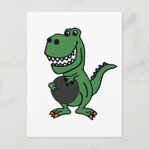 Niedlicher T-rex Dinosaur Bowling Cartoon Postkarte