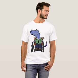 Niedlicher T-rex Dinosaurier im Rollstuhl-Cartoon T-Shirt
