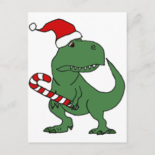 Niedlicher T-rex Dinosaurier in Weihnachtsmannmütz Feiertagspostkarte