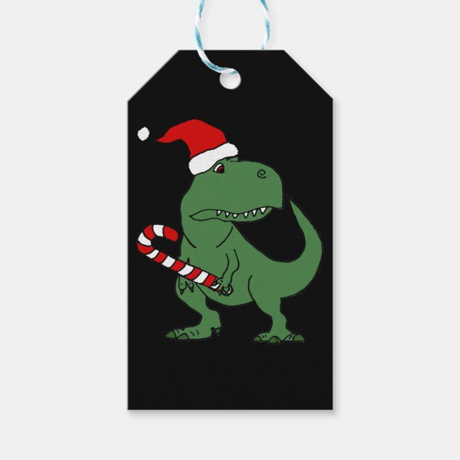 Niedlicher T-rex Dinosaurier in Weihnachtsmannmütz Geschenkanhänger (Vorderseite)