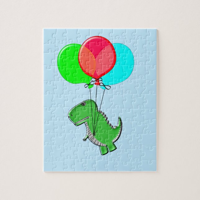 Niedlicher T-Rex-Flug mit Balloons im blauen Himme Puzzle (Vertikal)