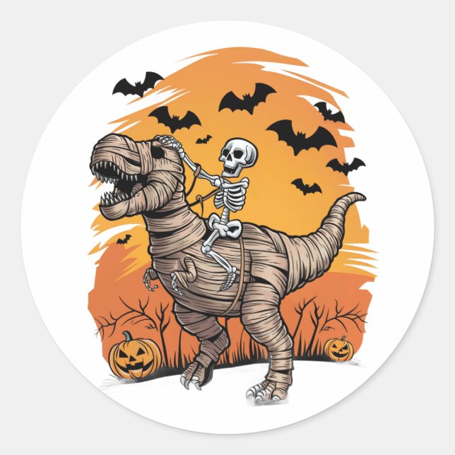 Niedlicher T-Rex-Sticker für Halloween Skelett Runder Aufkleber (Vorderseite)
