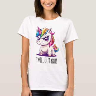 Niedlicher T - Shirt mit bösen Einhorn-Design