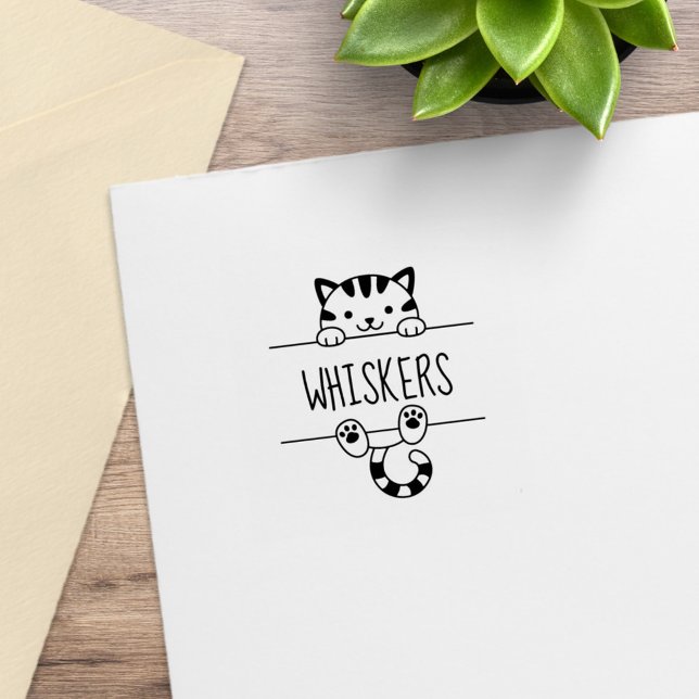 Niedlicher Tabby Cat Peeking Individuelle Name 1x1 Gummistempel (Von Creator hochgeladen)