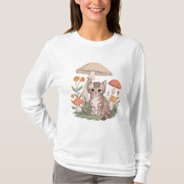 Niedlicher Tabby Kitten im Pilz- und Blume-Wald T-Shirt