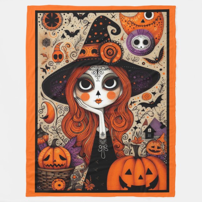 Niedlicher Tag der Toten Hexe Fleecedecke (Vorderseite)