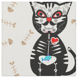 Niedlicher Tag der toten Zuckerschädelkatze Stoff