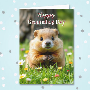 Niedlicher Tag   Groundhog in Gras und Blume Karte