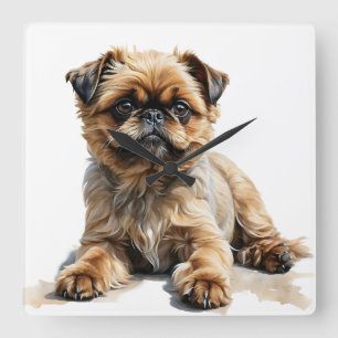 NIEDLICHER TAN & SCHWARZ BRÜSSEL GRIFFON HUND QUADRATISCHE WANDUHR
