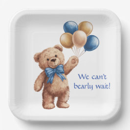 Niedlicher Tan Teddy Bear mit Balloons Boy Baby Du Pappteller