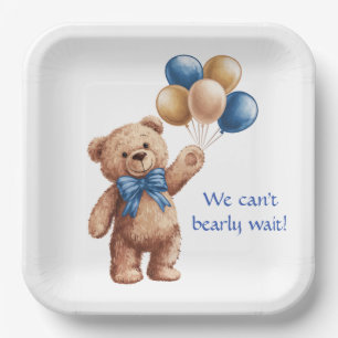 Niedlicher Tan Teddy Bear mit Balloons Boy Baby Du Pappteller