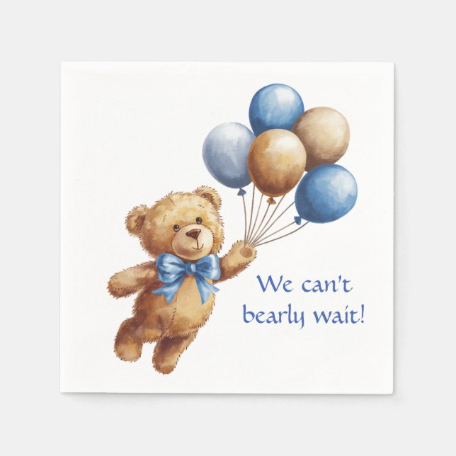 Niedlicher Tan Teddy Bear mit Balloons Boy Baby Du Serviette (Vorderseite)