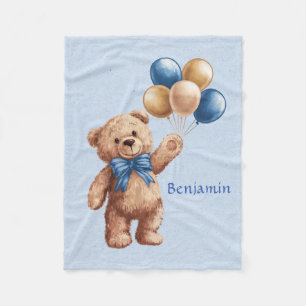 Niedlicher Tan Teddy Bear mit Balloons Boy Baby Ge Fleecedecke